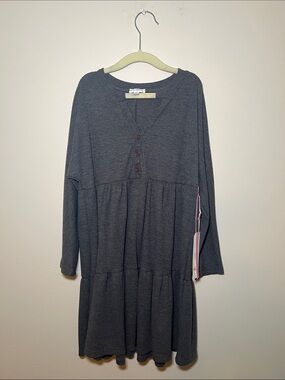 Hayden Girls Gray Button-Front Knit Tiered Dress